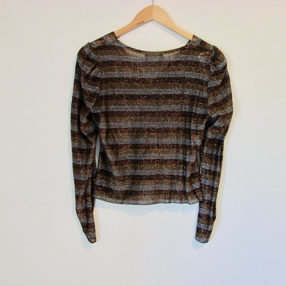 Vintage Metallic Top Shiny Sparkle Disco V-neck Ruched Top Holiday Party Medium - Picture 10 of 11